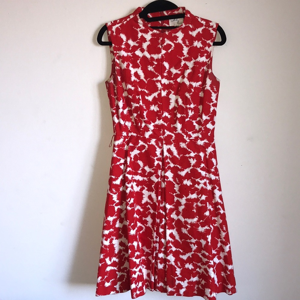 Milly red & white abstract print dress w pockets!
